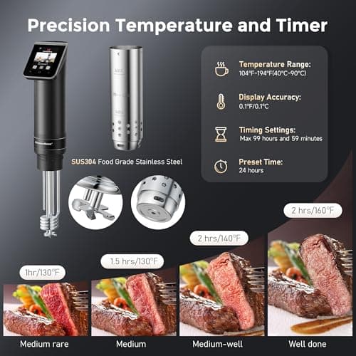 KitchenBoss WIFI Sous Vide Cooker: Ultra-Quiet Sous-vide Cooking Machine 1100 Watts Stainless Steel Immersion Circulator for Kitchen with TFT Preset Recipes, Black 5