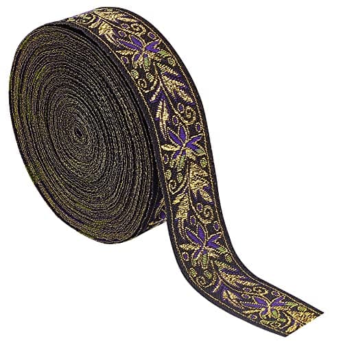 BENECREAT 10.9 Yards 25mm Goldenrod Vintage Jacquard Ribbon, Boho Braid Embroidered Trim for Clothing, Bag, Headbands, Pillowcases, Pet Collar