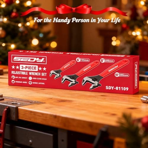 SEDY Adjustable Wrench Set Pipe Spanner: 6" 8" 10" Wide Jaw Black Oxide Wrench With Cushion Grip, Laser Marked Metric & SAE Scales, CR-V Steel for Professional 8