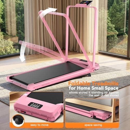 ANCHEER Foldable Treadmill with 20% Incline, Manual Walking Pad Treadmills with Handle Bar, 500LBS Capacity/Dual Flywheel System/Widened Belt, Quiet Portable Walking Treadmill Under Desk with LED 7
