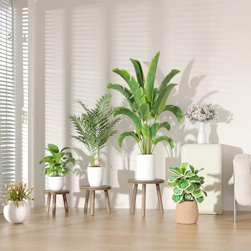 Vecxoty 3-Pack Wood Plant Stands Indoor, Single Plant Stand for 6-12 Inch Pots, Mid-Century Modern Plant Stool, Tall Plant Stand for Large Plants Perfect Fit for Living Room, Balcony, Office 6