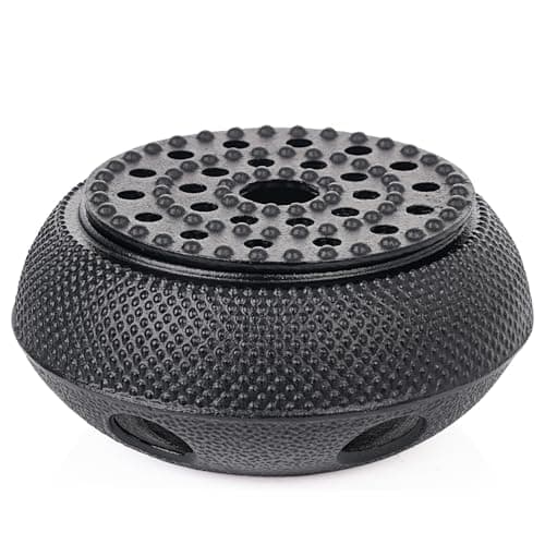 Sungmor Black Cast Iron Teapot Warmer - Japanese Tea Heater Base with Candle Holder, Heat Retaining Stand for Tetsubin or Glass & Ceramic Teapots