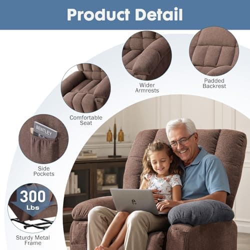 DUMOS Power Lift Recliner Chair with Vibration Massage and Heat for Elderly, Ergonomic Overstuffed Breathable Fabric Reclining Chair with 3 Pockets, Remote Control, Living Room, Bedroom, Brown 5