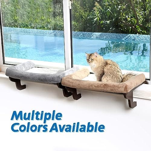 Zakkart Cat Perch for Window Sill with Bolster - Orthopedic Hammock Design with Premium Hardwood & Robust Metal Frame - Cat Window Seat for Large Cats and Kittens - Dark Stained Wood Gray Bed, 24''W 8
