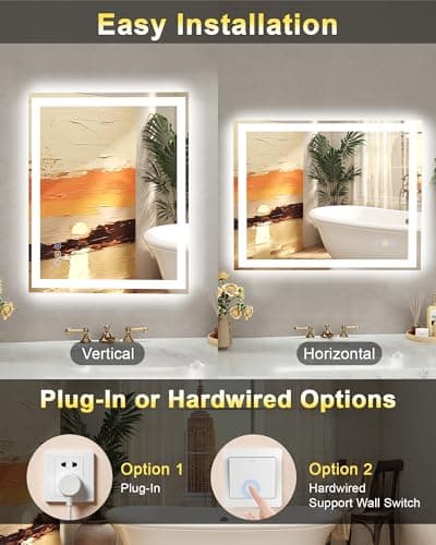 Callsky 24x32 LED Bathroom Mirror with Lights, Super Bright Front & Backlit Vanity Mirror for Wall, Anti-Fog & Memory Smart Mirror, 5mm Shatter-Proof Tempered Glass, ETL Listed, Vertical/Horizontal 7