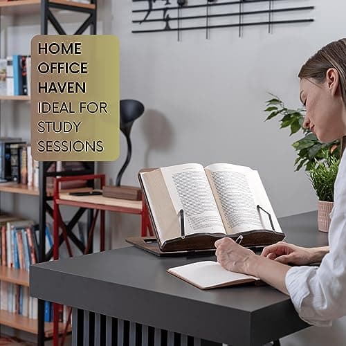 Vigo Wood Book Stand, Book Holder, Reading Stand, Cookbook Holder, Recipe Book Stand, Wooden Book Stands for Reading, Cookbook Stand for Kitchen, Book Holder for Reading in Bed (Walnut) 6