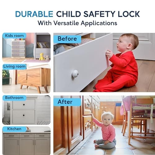 Baby Proof Me 36-Pack Magnetic Cabinet Locks, Baby Proofing Child Safety Locks with 9 Keys, No-Drill 3M Adhesive for Cabinets & Drawers 6