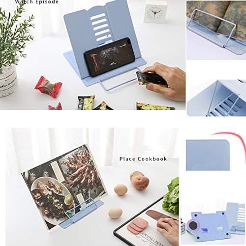 MSDADA Desk Book Stand Metal Reading Rest Book Holder Adjustable Cookbook Documents Holder Bookstands for Recipes Textbook Music Books, the First Day of School Gift for Students, Teachers (Light Blue) 7