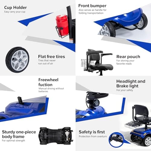4 Wheel Compact Mobility Scooter for Seniors and Adults,Foldable Electric Scooter, Heavy Duty Travel Model with Lights, Basket, and Long-Lasting Battery 6