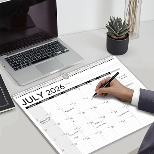 Calendar 2026, Anti Ink Bleed, Durable Thick Paper, Large days Blocks, Wall Calendar 18 Months with Stickers, 17" x 12" Large Simple Style 2026 Calendars for Home, Office, Teacher Supplies- Simple 6