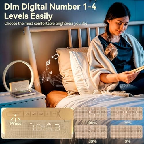 Vivilumens Sunrise Alarm Clock Wireless Charger, 10 White Noise Sound Machine Alarm Clock with 30/60/90 Mins Timer, 3 Levels Touch Night Light Dual Clocks for Heavy Sleeper Bedroom Decor Gifts for Her 6