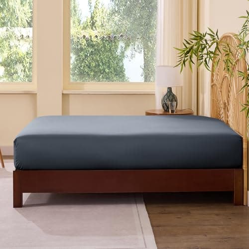 FreshCulture Bamboo Fitted Sheet, Cooling Sheets Queen Size, Viscose Derived from Bamboo, Durable and Ultra Soft Breathable Bottom Sheets, Queen, Slate Blue 7