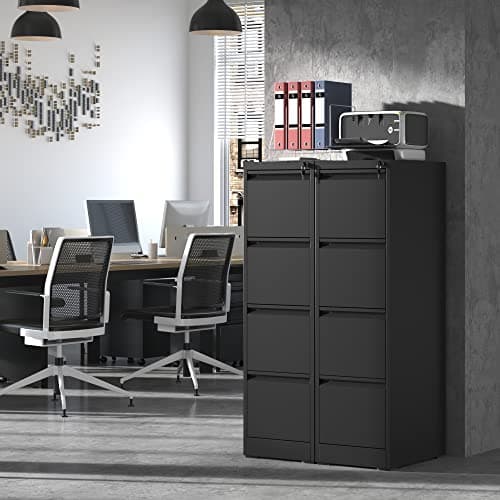 IKIMI 4 Drawer File Cabinet,Metal Filing Cabinets with Lock,Black Vertical File Cabinet for Home Office,Heavy Duty Metal Storage Cabinet for A4/Letter/Legal Size File,Assembly Required 7