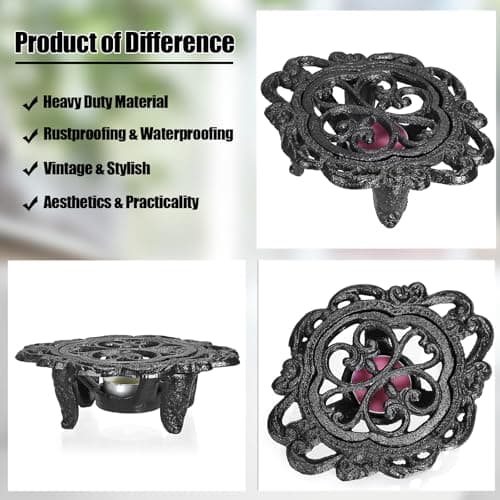 Sumnacon Cast Iron Teapot Warmer Dish Cups Heater Decorative Trivet with Tealight Holder - Rustic and Heavy Duty Tealight Candle Holder Stands - Elegant Food Warmer for Tea, Coffee, Milk 5