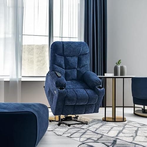 MCombo Power Lift Recliner Chair with Extended Footrest for Elderly People, Fabric 7287 (Navy Blue, Medium) 5
