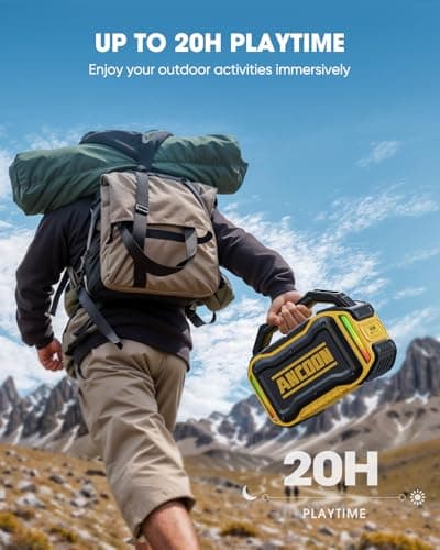 ANCOON Speakers Bluetooth Wireless: 80W(Peak) Loud Speaker with Bass, 20H Playtime, IPX6 Waterproof, Large Jobsite Speakers for Work, Outdoor, Workshop, Garage, Portable Speaker with TWS (Yellow) 5