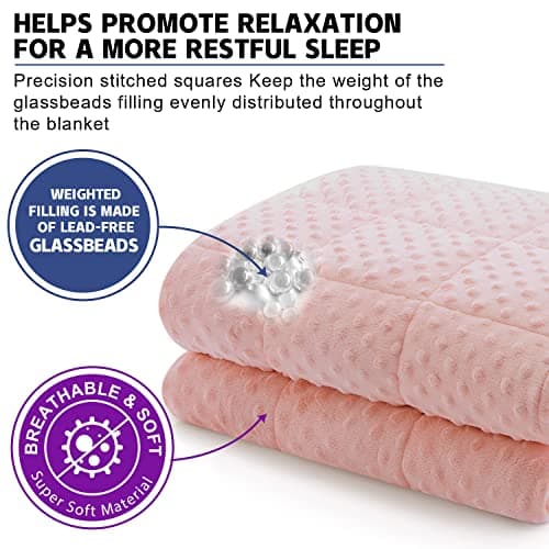 Huloo Sleep Weighted Blanket Twin 15lbs for Adult(48"×78",Pink) Breathable Soft Minky Weighted Throw Blanket for All Season,Heavy Blanket with Premium Glass Beads 3