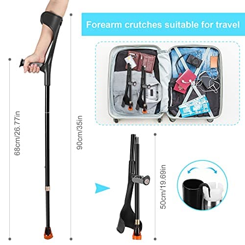 Antdvao Forearm Crutches Pair - Folding, Lightweight, Adjustable for Walking - Rubber Handles, Comfortable, Non-Slip for Adults (Black) 5