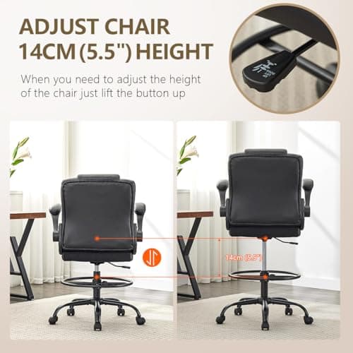 500 lbs Drafting Chair Tall Office Chair with Flip-up Armrests for Standing Desk Executive Ergonomic Computer Leather Desk Chair with Lumbar Support, Adjustable Foot Ring for Home or Drawing Use 6