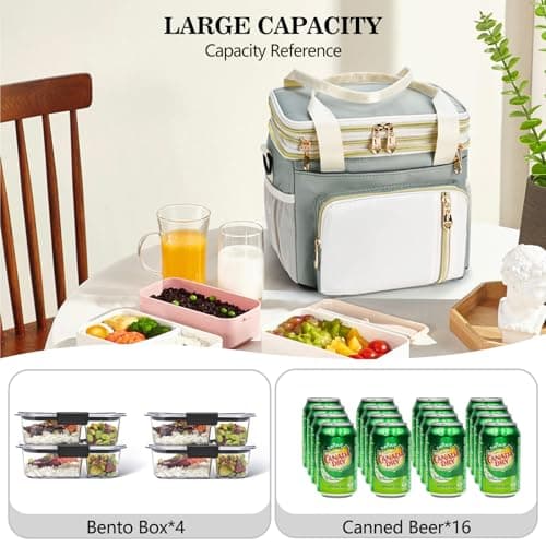 BAGNN Lunch Box & Lunch Bag for Women Men, Large Insulated Adult Lunch Box Leakproof Lunchbox Cooler Bag for Work Picnic Beach,16L, Olive Green & White 5