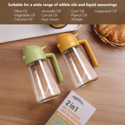 SWEET VIEW Oil Sprayer for Cooking, 16oz/470ml 2 In 1 Glass Olive Oil Sprayr & pourer for Kitchen, Air Fryer, Cooking, Salad, BBQ (Yellow) 5