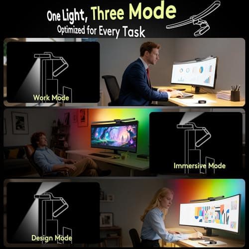 Quntis Curved Monitor Light Bar 15 RGB Backlight for 34"+ Screens, Computer Bar Lights Fold Dual Light with Color Temperature Brightness Stepless Dimming, No Glare Desk Lamp for Home Office Gaming 9