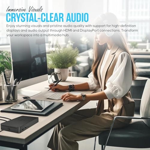 UD22 Dell Universal Docking Station USB-C/USB-A Supports Dual/Triple & 4 Monitors – Dock with 130W, HDMI, DisplayPort Cables & Cleaning Cloth – 4K Display Support 6