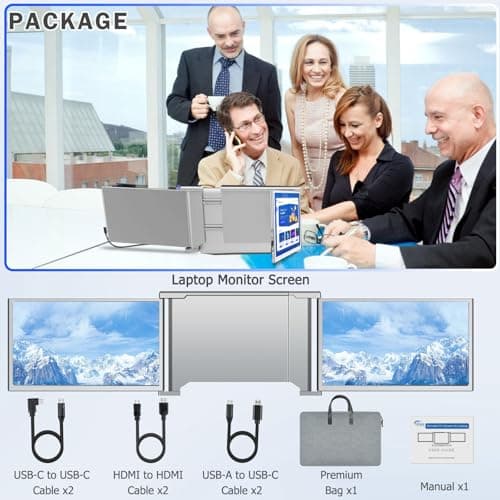 FHH Laptop Screen Extender, 14" 1080P FHD Triple Monitor for Laptop Extension- 315°Rotate Portable Dual Monitor Screen for 13.3-16.5" Laptops Type-C/HDMI/USB-A Plug & Play for Wins/Mac/Chro 7