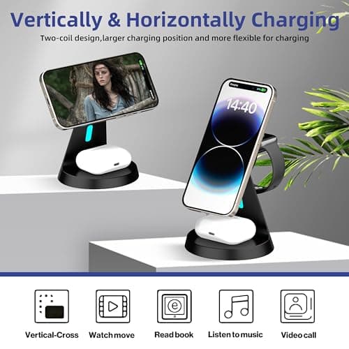 𝟐𝟎𝟐𝟔 𝐍𝐞𝐰 Magnetic Wireless Charger for Samsung & Apple Devices, 3 in 1 Charging Station Magnetic Charger Stand simultaneously Compatible with Samsung and Apple Series Black 6