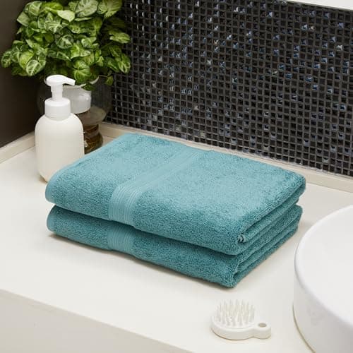 Amazon Basics Fade-Resistant 100% Cotton Bath Towel, 30"x54", Teal Green, 2-Pack 7