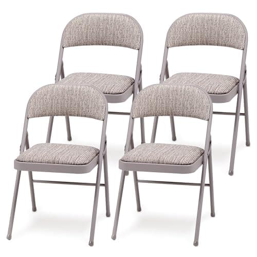MECO 4-Pack Steel Frame Folding Dining & Event Chairs, Chicory Lace Motif Upholstery, Beige - Foldable Seating with Cushioned Seat and Padded Back for Kitchen, Parties or Game Tables