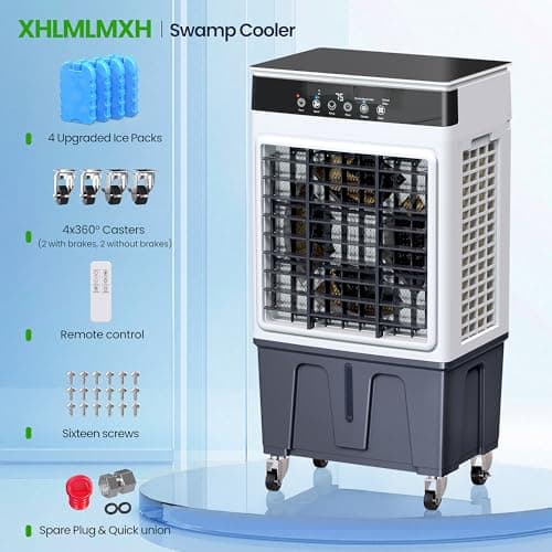 Swamp Cooler Air Conditioner with Dry Burn Protection, 4-in-1 Evaporative Air Cooler with 7-Gal Water Tank, 4 Modes, 3 Speeds, Remote, 12H Timer, Portable Windowless AC for Bedroom Home Office 9