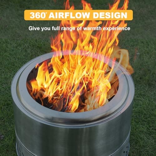 JBQ 19 inch Outdoor Smokeless Fire Pit, 304 Stainless Steel Smokeless Firepit with Carry Bag, Wood Burning Fire Pits for Camping, Bonfire, Low Smoke Firepit for Outside 8