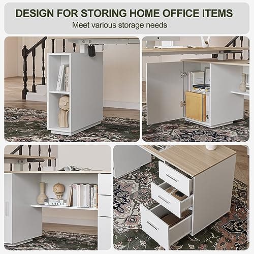 BANTI 63" Executive L Shaped Electric Standing Desk: 1.18" Thick Desktop, Height Adjustable, Integrated File Cabinet & 3 Drawers, Privacy Panel, AC/USB Charging Ports, Elegant Light Walnut Finish 6