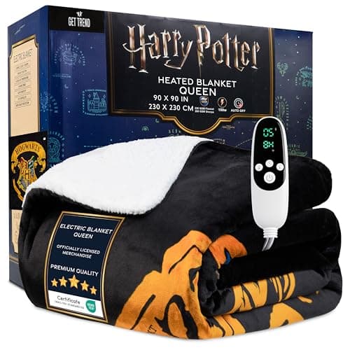 Get Trend Harry Potter Gifts Heated Blanket Electric, Queen Size Luxurious Fleece Weighted Blanket, Fast Heating with 9 Heat Settings Auto Shut-Off, 90x90in (Black Harry Potter, Queen US)