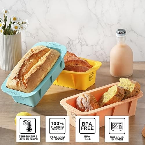 DAJLFA Silicone Bread Loaf Pan, 3 PCS Silicone Loaf Pans for Baking, Non Stick Bread Pans for Homemade Bread, Brownies, Cakes, Dishwasher Safe (3 Colors, Nesting Design) 3