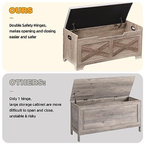 GAOMON Storage Chest, Lift Top Storage Trunk with 2 Safety Hinges, Barn Style Organizer, Wooden Entryway Bench with Seat Cushion, Large Storage Chest for Entryway, Bedroom, Living Room 5