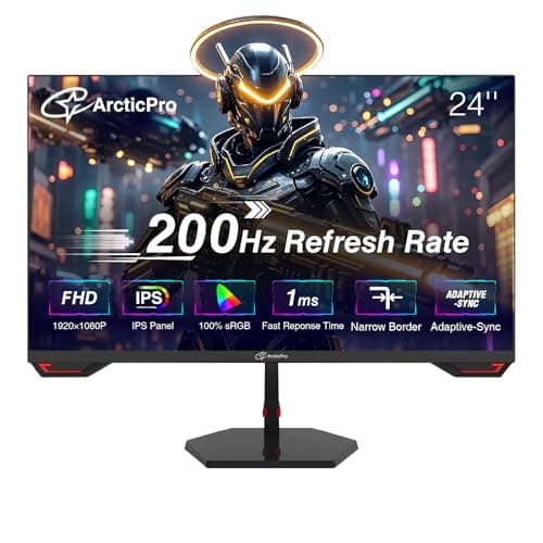 ArcticPro 24inch Gaming Monitor 200Hz 180Hz, FHD 1080p, IPS Panel, 1ms Response Time, Adaptive sync, PC Computer Monitor, 3-Sided Frameless, Ultra Slim, Bluelight Filter, DP*1, HDMI*1