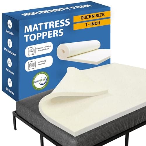 Greaton, 1-Inch High Density Medium Firm Foam Mattress Topper, CertiPUR-US Certified for Superior Comfort and Support, Queen, White
