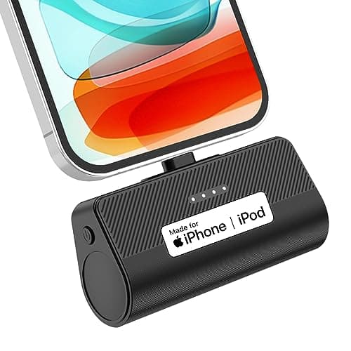 KKD Portable Charger for iPhone, Built-in MFi Certified Plug, 5000mAh Small Portable Phone Charger Power Bank for iPhone 14/13/12/11/XR/X/SE/8/7/6/6s/Pro Max/Plus,iPad,Black
