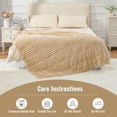 Uttermara Fleece Weighted Blanket for Adults Queen Size 15lbs, Soft Sherpa Weighted Blankets for Sleeping and Calming, Fuzzy Heavy Blanket for Bed and Couch, 60 x 80 Inches, Light Brown 7