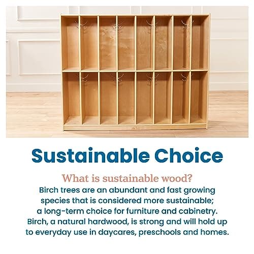 ECR4Kids 16-Section Coat Locker, Classroom Furniture, Natural 8