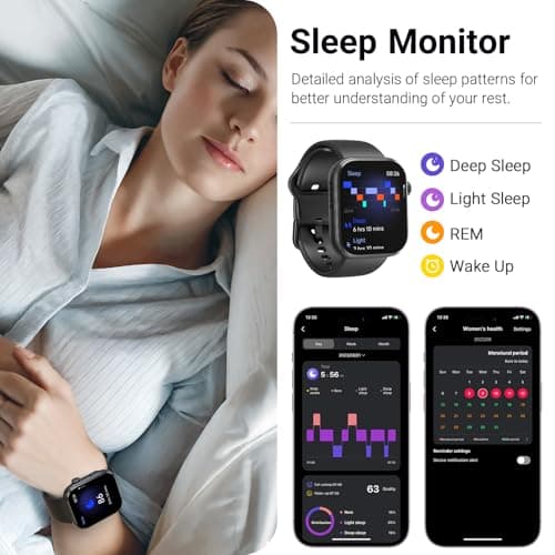 TOZO AMOLED S6 Smart Watch 1.85" Ultra-Clear Screen Dynamic Faces Bluetooth Call, 100+ Sports Modes Fitness Activity Tracker with Sleep Monitor IP68 Waterproof Black 5
