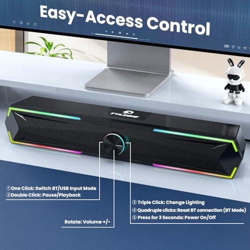 Tylubio Computer Speakers for Pc Desktop with Clear Sound, Flowing LED PC Speaker for Computer Desktop Laptop Monitor, Bluetooth & USB Input 5