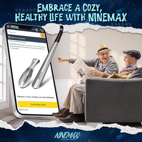 NINEMAX Extra Long Handle Shoe Horn (16.5") & (7.5") Travel Shoe Horns, 2 Pack Metal Shoe Horns for Seniors, Men, Women, Kids 7