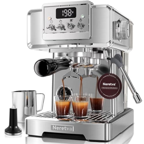 Neretva Espresso Machine, 58mm Professional Espresso Coffee Machine 15 Bar Retro Espresso Maker with Powerful Milk Frother & Visible Pressure Gauge for Home Barista Latte and Cappuccino Maker-Silver