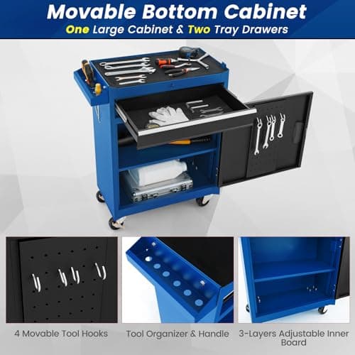 ERGOMASTER Tool Chest Heavy Duty Rolling Tool Box with Cabinet 5-Drawer for Lockable & Removable Cabinet for Garage and Workshop - Blue 5