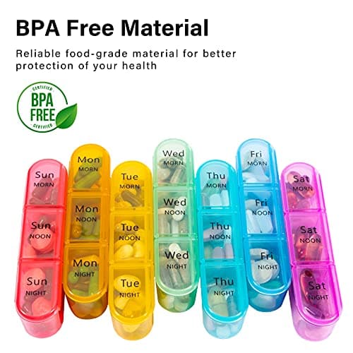 Daviky Pill Organizer 3 Times a Day, Daily Pill Box 7 Day, Weekly Cases Medicine Organizers to Hold Vitamins and Medication 9
