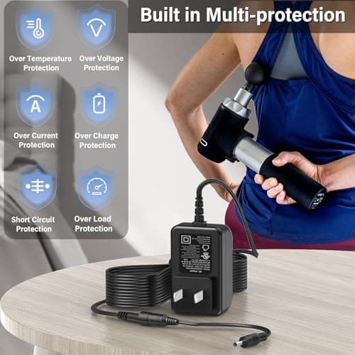 Massage Gun Charger Replacement Fit for VYBE Pro Handheld Percussion Massager Gun 24V, Power Cord AC Adapter for Vybe Pro for LifePro for Sonic LX Percussion Deep Tissue Muscle Electric Massage Gun 6