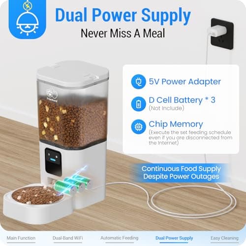Frienhund Automatic Cat Feeder with 5G WiFi: Automatic Dog Feeder with APP Control, 7L Timed Auto Cat Food Dispenser with Alexa for Multiple Pets, Detachable for Easy Cleaning - ACF80W 5